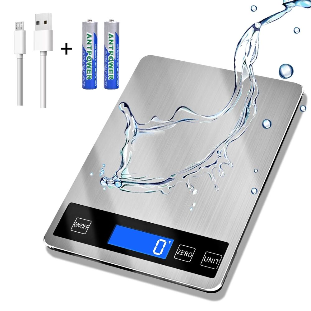 33lb Food Scale, Digital Kitchen Scale Batteries/USB Charging(Stainless Steel)
